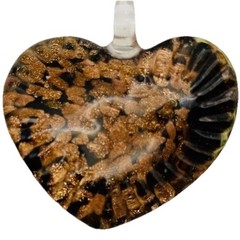 Fused Glass Heart Pendants Black and Metallic Copper Set of 2 Hand Made VTG