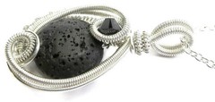 Volcanic Scoria Lava Necklace: Sterling Silver Wire-Wrapped Mini-Woven Circle