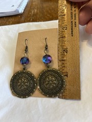 Handmade Antique Brass Earrings, AB Faceted Glass Beads, Brass Charms