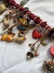 Handmade Multiple Clay/Metal Charm Coin Scarf Necklace Peruvian S American Gypsy