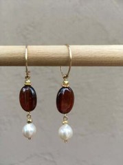 Hessonite Garnet Earring Pearl Gemstone Silver 925 Sterling Women’s Jewelry New