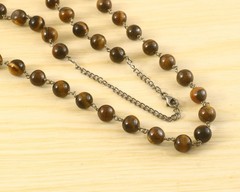 Natural Tiger Eye Bead Necklace 30″ Gemstone 8mm Beads in 925 Sterling Silver