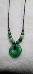 Nephrite Jade hand braided and adjustable Necklace with Chrysoprase beads.