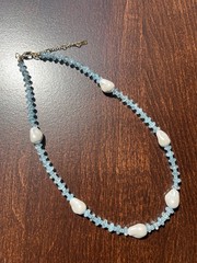 Handmade Beaded Necklace – Something Blue With Large Baroque Pearls 38cm/15in