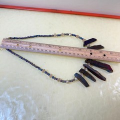 Titanium Aura Quartz Crystal Point Statement Necklace Purple Gold Toggle Clasp