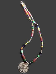 Multi-Color Tree of Life Pendant Beaded Necklace