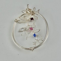 Handcrafted Artisan Pendant Wire 4 Beads Flower Vine Twisted 2.25” Silver Tone