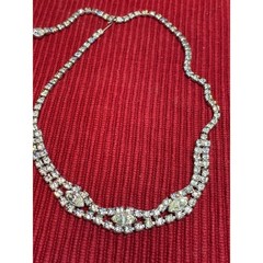 Vintage Rhinestone Statement Necklace | 16” Silver Tone Marquise Crystal Collar