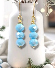 Sky Blue Crystal Earrings Gold Leverback Handmade