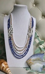 Stunning Vintage Artisan Multi Strand Jasper Iolite Gemstone Necklace 20.5″