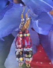 New Stunning Red & Purple Rhinestone Bead Handmade Earrings GRAD or BRIDAL GIFT
