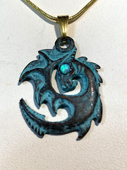 NEW PRICE *MYKONOS ANCIENT CELTIC DRAGON BLUE FIRE OPAL PENDANT NECKLACE .g