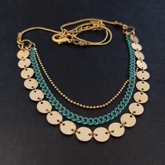 Layered Bib Necklace Gold Turquoises Tone Chain Modernist Egyptian Revival