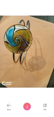 Rare Italian Vintage Murano Ocean swirl glass/silver metal bangle bracelet!