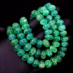 1435.00 Cts Beautiful Necklace 3 Strand Carved Green Emerald Jewelery VK 44 E619