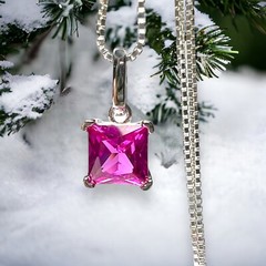 Lab Made Pink Sapphire Pendant in Sterling Silver 925, September Birthstone