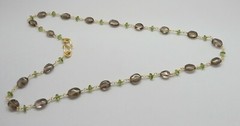 Natural Gemstone Peridot Smoky Qtz Beaded Necklace 18K Gold Chain 19 Inch Long