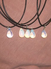 Wholesale Lot of 5 Blue Sea Opal Opalite Glass Tear Drop Charm Pendant Necklaces