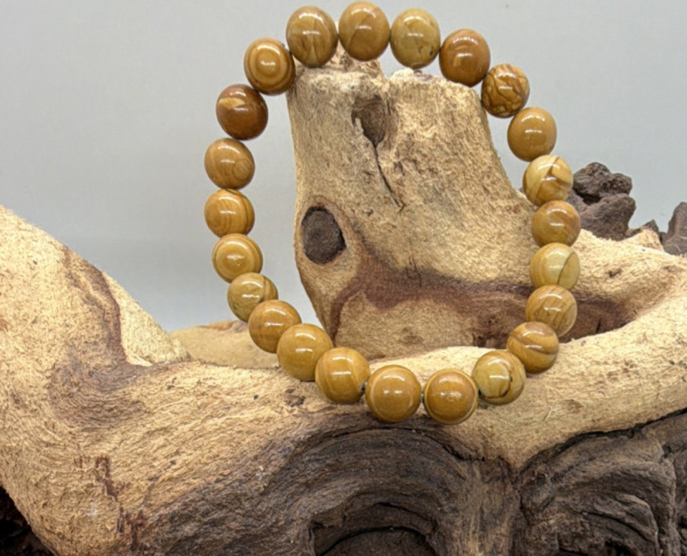 Petrified wood Beaded Stretch Bracelet Round Unisex Adults