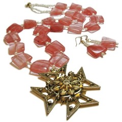 Reclaimed Treasures–Apricot Pink Glass Necklace and Earring Set By SoniaMcD