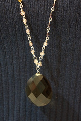 Long Smoky Quartz Pendant Necklace Wire Wrapped Beaded Station Opera Chain 34″