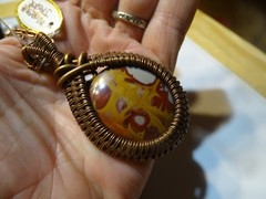 STUNNING NORENA JASPER PENDANT HANDMADE WIRE WEAVING IN COPPER WITH COPPER CHAIN