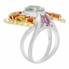 Stunning Multi Shape & Multi Color 13.65CT Gemstones Fabulous Flower Fine Ring