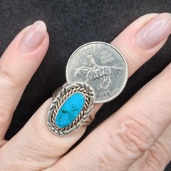 Vintage Sterling Silver Turquoise Ring Size 7.5 Southwestern Native Style