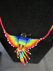 Two Vntg multi Color beaded Hummingbird Necklaces From Mexico 16″, Very Pretty