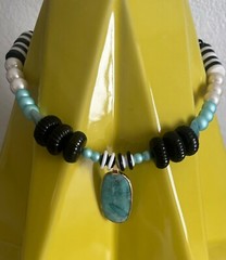 artisan necklace jewelry stones glass lampwork new black white blk wht tur
