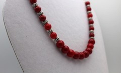 Handcrafted 22″ red glass beads with silver plated spacers necklace
