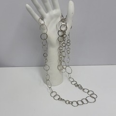 Sterling Circle Round Chain Links Necklace Hallmarked 45 Grams 42 1/2″ Long