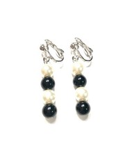 Handmade Black & Ivory Clip-on Earrings Women Gift Anniversary Wedding