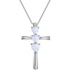Xmas Rainbow White Fire Opal Gemstone Fashion Silver Cross Necklace Pendants
