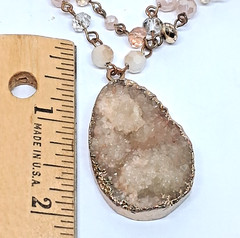 Handmade Copper Glass Beaded 30 Inch Necklace with 2 Inch Druzy Quartz Pendant