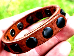 Pyramid stud rivet genuine Buffalo Bison leather bracelet customize to wrist.