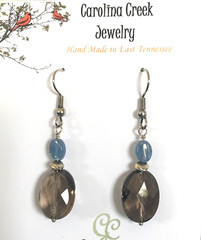 Beautiful Smoky Quartz And Blue Apatite Handcrafted Earrings CCJBr106