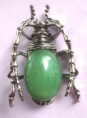 GREEN AVENTURINE scarab BROOCH combo NECKLACE in GIFT BOX Silver Tone #BR33