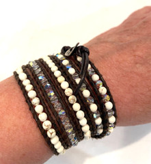 CHAN LUU 5 WRAP BRACELET BROWN LEATHER CRYSTAL & STONE -FREE SHIP