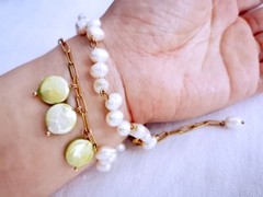 white green coin oval freshwater pearl chain choker neckace «Game changer»