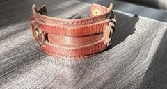 Brown Leather Cuff Bracelet Adjustable Buckle Closure Wrap Style