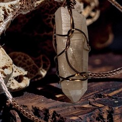 Smoky Himalayan Lemurian Seed Point Crystal Quartz,Wire Wrapped On Long Cord