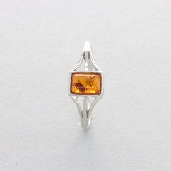 Square Cognac / Brown BALTIC AMBER Rectangle Ring – 925 STERLING SILVER #101e