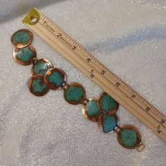 Bracelet Statement Oxidized Copper Turquoise Tone Coin Faux Bold 9″ Boho Western