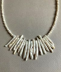 Handmade White FRESHWATER Biwa Baroque PEARL Sterling SILVER Necklace 18.5 in