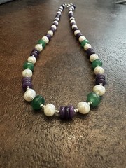 Elegant Purple, Green & Pearl Beaded Necklace