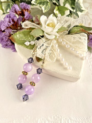Purple Crystal Gemstone Gold Hook Earrings Handmade Artisan Trendy Style Jewelry