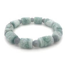 Green Hand Carved Jadeite Barrel Adjustable Bracelet Type A with 翡翠缅紫绿