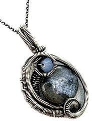 Larvikite Sterling Silver Wire-Wrapped Necklace with Swarovski Crystal