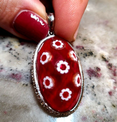 ALAN K MURANO FACETED PENDANT CLEAR CZ NEW RARE FLORAL DAISY NWT NEW RED OVAL